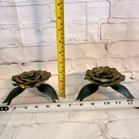 Artist Signed Vintage Handcrafted Brass Flower Candle Holders Set of 2 - Picture 7 of 8